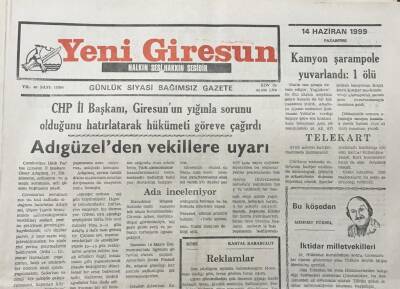Yeni Giresun Gazetesi 14 Haziran 1999 Akaryakıt Fiyatları Yine Zamlandı GZ30523 - 1