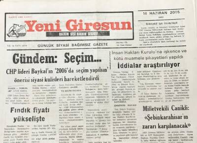 Yeni Giresun Gazetesi 14 Haziran 2005 Milletvekili Canikli Şebinkarahisarın Zararı Karşılanacak GZ30336 - 1