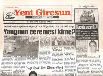 Yeni Giresun Gazetesi 14 Kasım 2006 - Sık Sık Yaşanan Elektrik Kesintileri Bıktırdı GZ107945 - 1