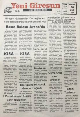 Yeni Giresun Gazetesi 14 Nisan 1994 Basın Balosu Arenada GZ30468 - 1