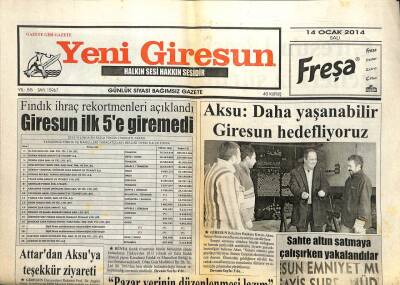 Yeni Giresun Gazetesi 14 Ocak 2014 - Giresun İlk Beşe Giremedi GZ101935 - 1