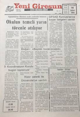 Yeni Giresun Gazetesi 14 Şubat 1994 Hazır Çelenk İle Üniversiteye Yardım GZ30218 - 1