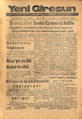 Yeni Giresun Gazetesi 14 Temmuz 1973 - Rizeye 12 Dozer Verildi GZ108492 - 1