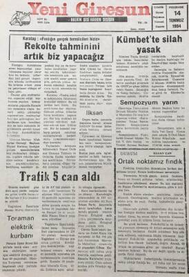 Yeni Giresun Gazetesi 14 Temmuz 1994 Kümbette Silah Yasak GZ30351 - 1