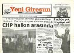 Yeni Giresun Gazetesi 14 Temmuz 2006 - Fındığa Yok Kayısıya Var GZ101923 - 1