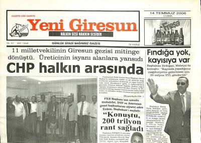 Yeni Giresun Gazetesi 14 Temmuz 2006 - Fındığa Yok Kayısıya Var GZ101923 - 1