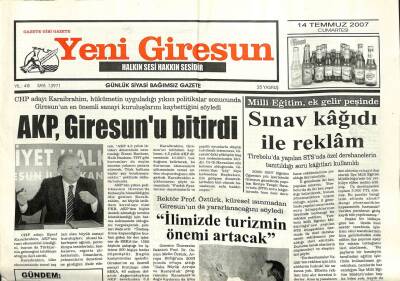 Yeni Giresun Gazetesi 14 Temmuz 2007 - KaraibrahimAKP Giresunu Bitirdi GZ101774 - 2