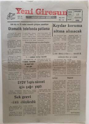 Yeni Giresun Gazetesi 15 Ağustos 1990 - Otomatik Telefonda Patlama GZ31100 - 1