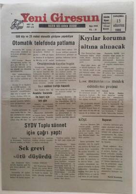 Yeni Giresun Gazetesi 15 Ağustos 1990 - Otomatik Telefonda Patlama GZ31129 - 1