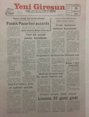 Yeni Giresun Gazetesi 15 Ağustos 1993 - Doğankent Ve Gücede Zerbank Yok GZ32127 - 1