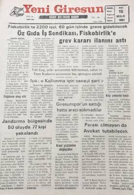 Yeni Giresun Gazetesi 15 Aralık 1992 Mehmet IşıkKalkınma İçin Sanayi Şart GZ30242 - 1