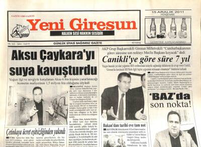 Yeni Giresun Gazetesi 15 Aralık 2011 - Kerim Aksu Çaykarayı Suya Kavuşturdu GZ108918 - 1