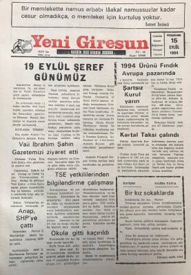 Yeni Giresun Gazetesi 15 Eylül 19941994 Ürünü Fındık Avrupa Pazarında GZ30035 - 1