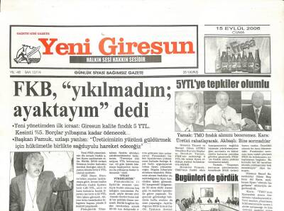 Yeni Giresun Gazetesi 15 Eylül 2006 - DYP İl Başkanı Yavuz Selim Başar Milletvekillerinde Yuhalanma Korkusu Var GZ107823 - 1