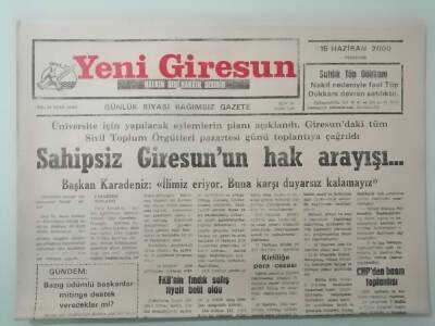 Yeni Giresun Gazetesi 15 Haziran 2000 Sahipsiz Giresunun Hak Arayışı -GZ14797 - 1