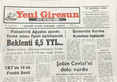 Yeni Giresun Gazetesi 15 Haziran 2005 Çanakçı Kuşdili Festivaline Hazırlanıyor GZ30343 - 1