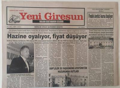 Yeni Giresun Gazetesi 15 Kasım 2005 - Hazine Oyalıyor , Fiyat Düşüyor GZ31072 - 1