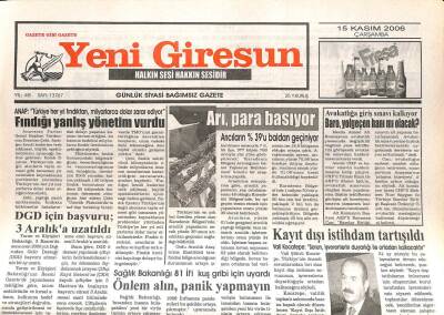 Yeni Giresun Gazetesi 15 Kasım 2006 - Fındığı Yanlış Yönetim Vurdu GZ107946 - 1