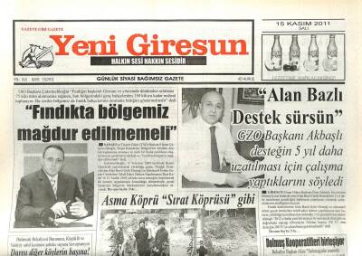 Yeni Giresun Gazetesi 15 Kasım 2011 - Alan Bazlı Destek Sürsün GZ108869 - 1