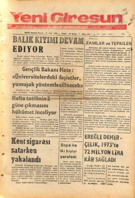Yeni Giresun Gazetesi 15 Mart 1974 - Balık Kıyımı Devam Ediyor GZ108524 - 1