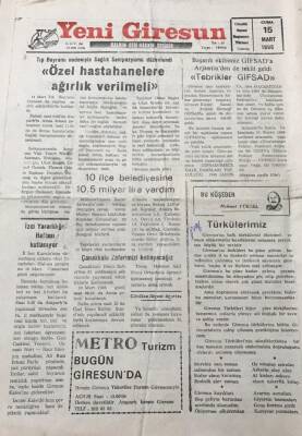 Yeni Giresun Gazetesi 15 Mart 1996 Özel Hastahanelere Ağırlık Verilmeli GZ30283 - 1