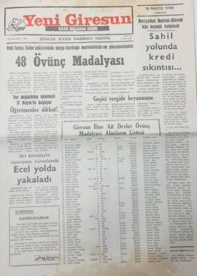 Yeni Giresun Gazetesi 15 Mayıs 1999 Giresunda Devlet Övünç Madalyası Alanların Listesi GZ25673 - 1