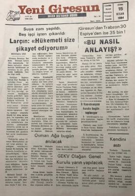 Yeni Giresun Gazetesi 15 Nisan 1994Suya Zam Yapıldı GZ30079 - 1