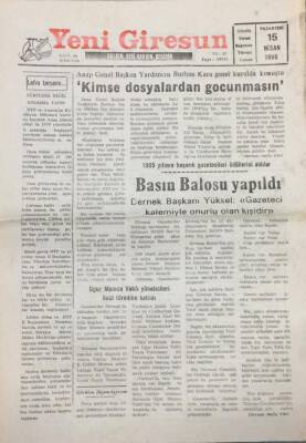 Yeni Giresun Gazetesi 15 Nisan 1996- Basın Balosu Yapıldı GZ14025 - 1