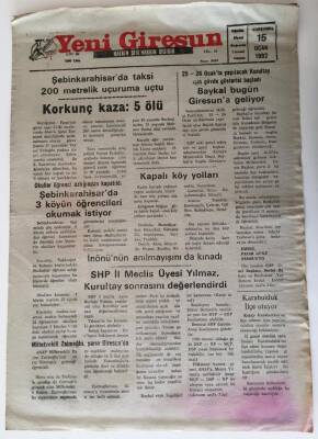 Yeni Giresun Gazetesi - 15 Ocak 1992 - Baykal Giresuna Geliyor - GZ43854 - 2