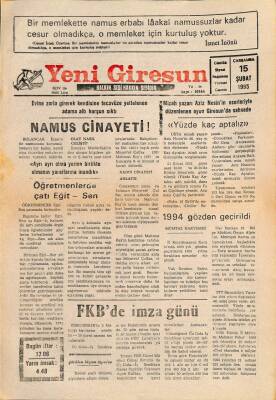 Yeni Giresun Gazetesi 15 Şubat 1995 - Mizah Yazarı Aziz Nesinin Eserleriyle Düzenlenen Oyun Giresunda Sahnede GZ79309 - 1