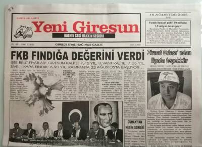 Yeni Giresun Gazetesi 16 Ağustos 2005 FKB Fındığa Değerini Verdi -GZ44265 - 1