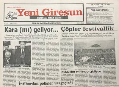 Yeni Giresun Gazetesi 16 Aralık 2005 Artık Aflatoksin Yalanıyla Fındık Karalanmayacak GZ30189 - 1