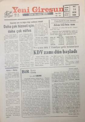 Yeni Giresun Gazetesi 16 Ekim 1990 Fındık Sorunu GZ26017 - 1