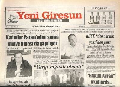 Yeni Giresun Gazetesi 16 Eylül 2011 - İtfaiye Binası Yapılıyor GZ108954 - 1