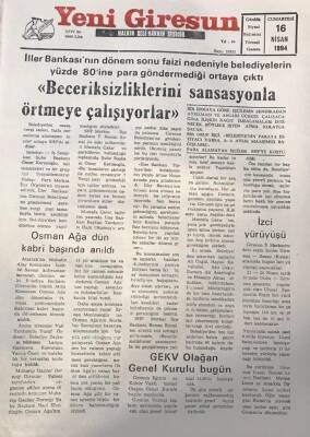Yeni Giresun Gazetesi 16 Haziran 1994 Osman Ağa Dün Mezarı Başında Anıldı GZ25972 - 1