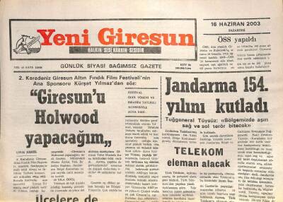 Yeni Giresun Gazetesi 16 Haziran 2003 - Kürşat Yılmaz Giresunu Hoolwood Yapacağım GZ101759 - 2