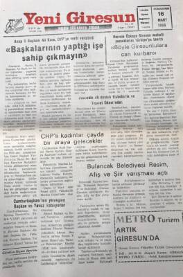 Yeni Giresun Gazetesi 16 Mart 1996 Festivale İlk Destek Fiskobirlik Ve Ticaret Odasından GZ30432 - 1