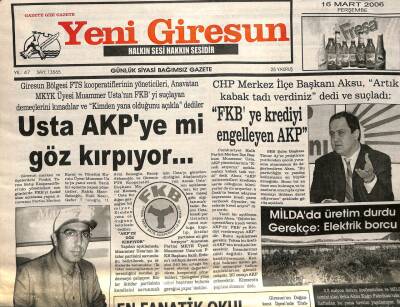 Yeni Giresun Gazetesi 16 Mart 2006 - Ustayı Erkan Mumcuya Şikayet Ettiler GZ108845 - 1