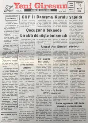 Yeni Giresun Gazetesi 16 Mayıs 1996 Çocuğunu Teknede Bıraktı Dönüşte Bulamadı GZ30444 - 1