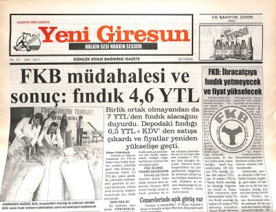 Yeni Giresun Gazetesi 16 Mayıs 2006 - FKB İhracatçıya Fındık Yetmeyecek Ve Fiyat Yükselecek GZ108639 - 1