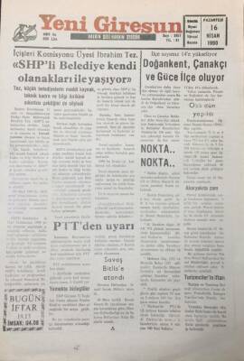 Yeni Giresun Gazetesi 16 Nisan 1990 İlçe Sayımız 14e Yükseliyor GZ26010 - 1