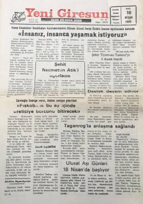 Yeni Giresun Gazetesi 16 Nisan 1996 Fiskobirlik Bu Ay İçinde Üreticiye Borcunu Bitirecek GZ30437 - 1