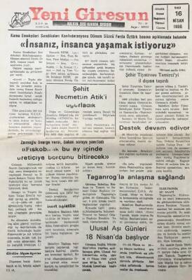 Yeni Giresun Gazetesi 16 Nisan 1996 Gençlik Ve Spor il Müdürü Özdemir Bozat Şerefimle Ayrılıyorum GZ30539 - 1