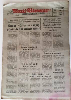 Yeni Giresun Gazetesi - 16 Ocak 1992 - Giresun Asayiş Yönünden Sakin Bir Kent - GZ43860 - 2
