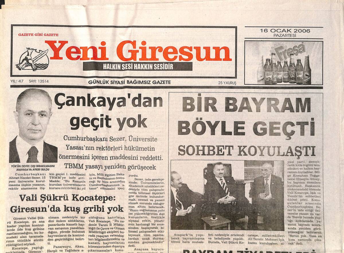 Yeni Giresun Gazetesi 16 Ocak 2006 - Çankaya'dan Geçit Yok - Giresunspor Keyif Verecek GZ3202 - 1