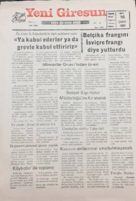 Yeni Giresun Gazetesi 16 Şubat 1993 Belçika Frangını İsviçre Frangı Diye Yutturdu GZ30744 - 1