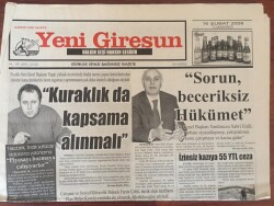 Yeni Giresun Gazetesi - 16 Şubat 2008 - Tarım Sigortasında Kuraklık Da Kapsama Alınmalı - GZ43683 - 1