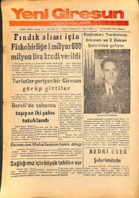 Yeni Giresun Gazetesi 16 Temmuz 1973 - Başbakan Yardımcısı Erkmen Ve 3 Bakan Şehrimize Geliyor GZ108535 - 1