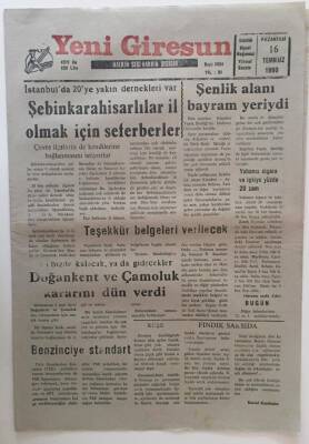 Yeni Giresun Gazetesi 16 Temmuz 1990 - Şebinkarahisarlılar İl Olmak İçin Seferberler GZ31101 - 1