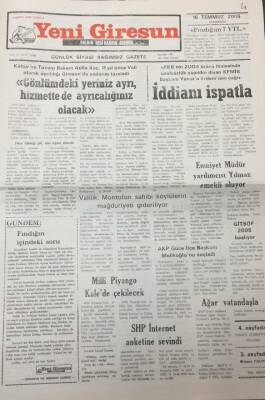 Yeni Giresun Gazetesi 16 Temmuz 2005 Kültür Ve Turizm Bakanı Atilla Koç,11 Yıl Önce Vali Olarak Ayrıldığı Giresuna Geldi GZ25678 - 1